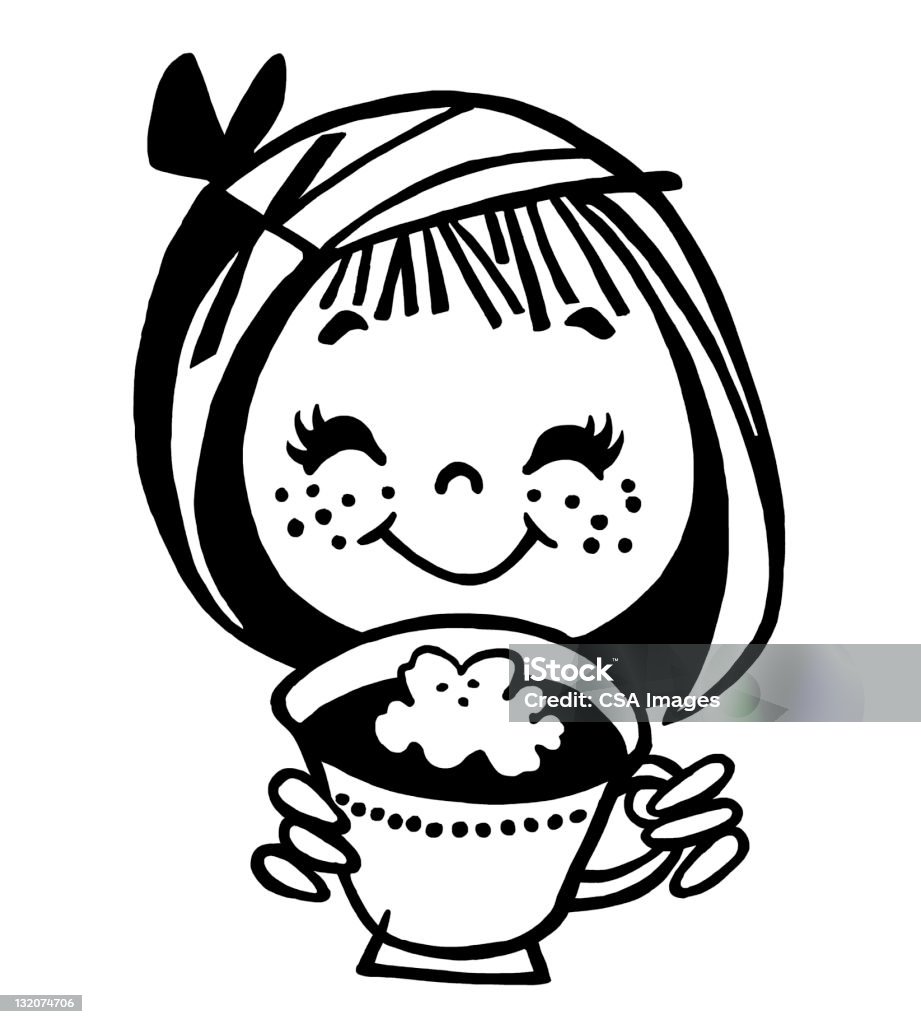 Маленькая девочка с горячим шоколадом - Стоковые иллюстрации Какао роялти-фри