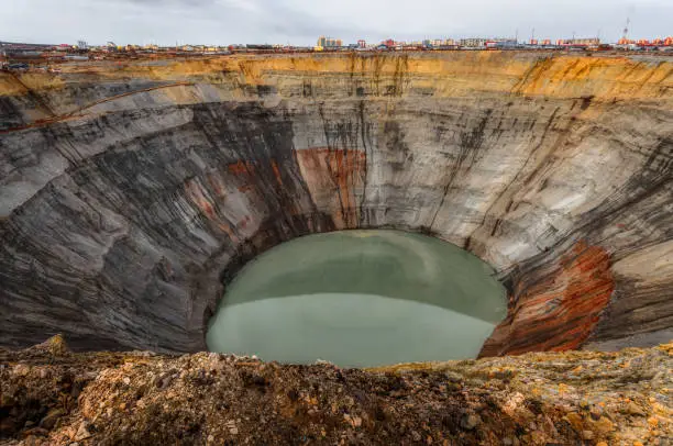 One of the deepest quarries in the world. Kimberlite pipe, Mirny Yakutia