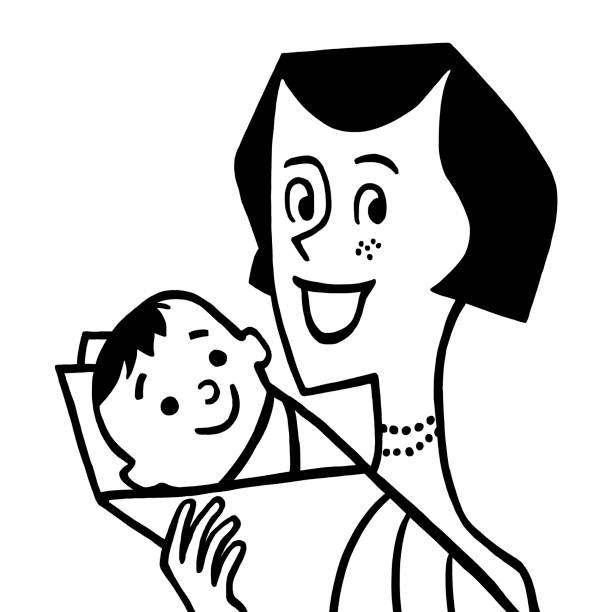 женщина держит ребенок - wrapped in a towel illustrations stock illustrations