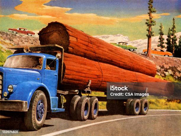 Ilustración de Camión Hauling Registros y más Vectores Libres de Derechos de Camión de peso pesado - Camión de peso pesado, Industria forestal, Árbol