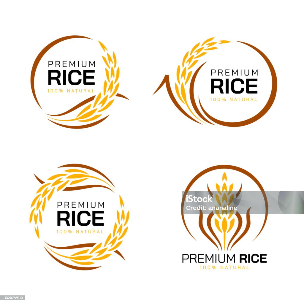 Super Ripe Rice Logo Design Premium Rice Logo Yellow Brown Paddy Rice With Circle Style Collection ...