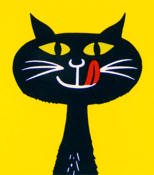 ilustrações, clipart, desenhos animados e ícones de gato preto lambendo os lábios - animal tongue