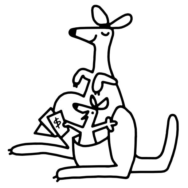 kangaroo und joey mit geld - kangaroo joey marsupial mammal stock-grafiken, -clipart, -cartoons und -symbole