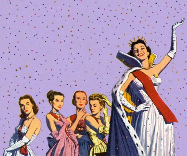 ilustrações, clipart, desenhos animados e ícones de rainha de beleza balançando - sash