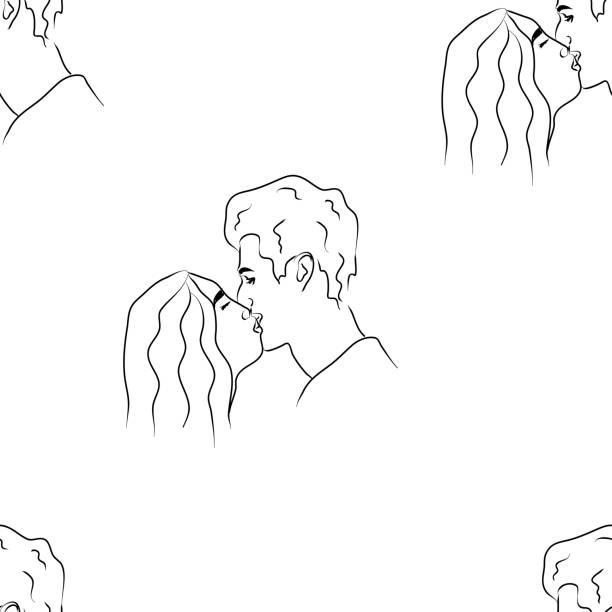 Lovers kiss, love and romance, valentine's day. Vector seamless pattern, illustration, decorative design for fabric or paper. Ornament modern Lovers kiss, love and romance, valentine's day. Vector seamless pattern, illustration, decorative design for fabric or paper. Ornament kissing on the mouth stock illustrations