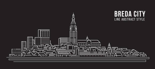 stockillustraties, clipart, cartoons en iconen met cityscape building line art vector illustratie ontwerp - breda stad - breda