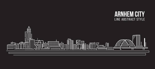 stockillustraties, clipart, cartoons en iconen met cityscape building line art vector illustratie ontwerp - arnhem stad - arnhem