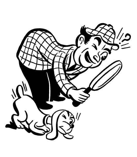 ilustraciones, imágenes clip art, dibujos animados e iconos de stock de detective y perros - detective inspector forensic science searching