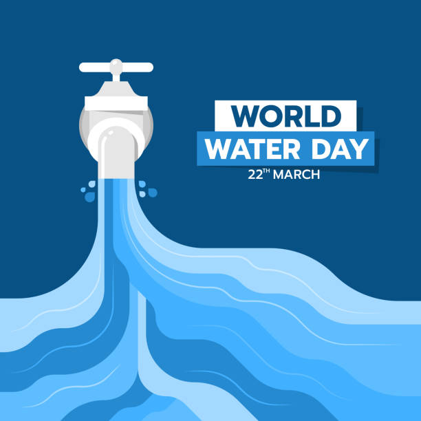 illustrations, cliparts, dessins animés et icônes de bannière mondiale de jour d’eau avec la chute abstraite d’eau du robinet sur la conception bleue de vecteur de fond - tap