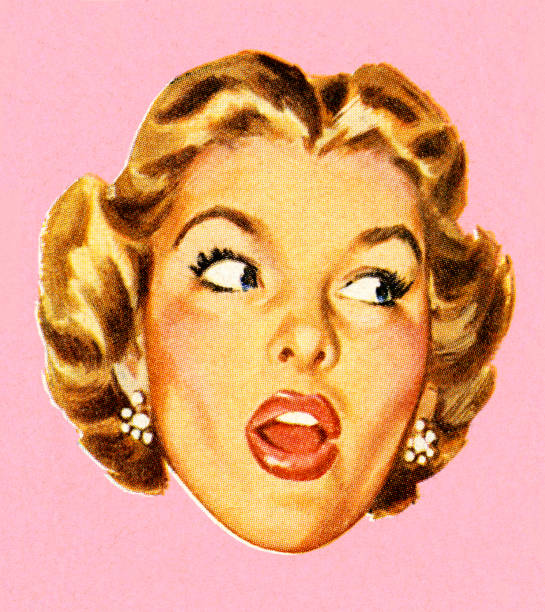kobieta patrząc na bok - color image colored background close up human face stock illustrations