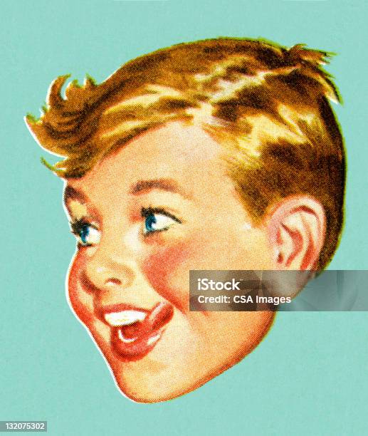 Boy Looking To The Side Stock Illustration - Download Image Now - Human Face, Sticking Out Tongue, Blue Background