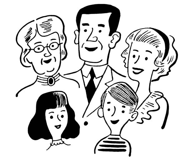 ilustraciones, imágenes clip art, dibujos animados e iconos de stock de la familia - senior adult people white background studio shot