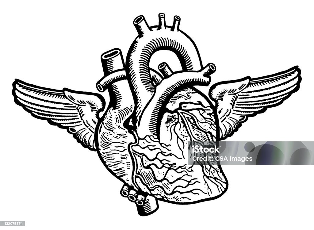 심장, 윙즈 - 로열티 프리 문신 스톡 일러스트