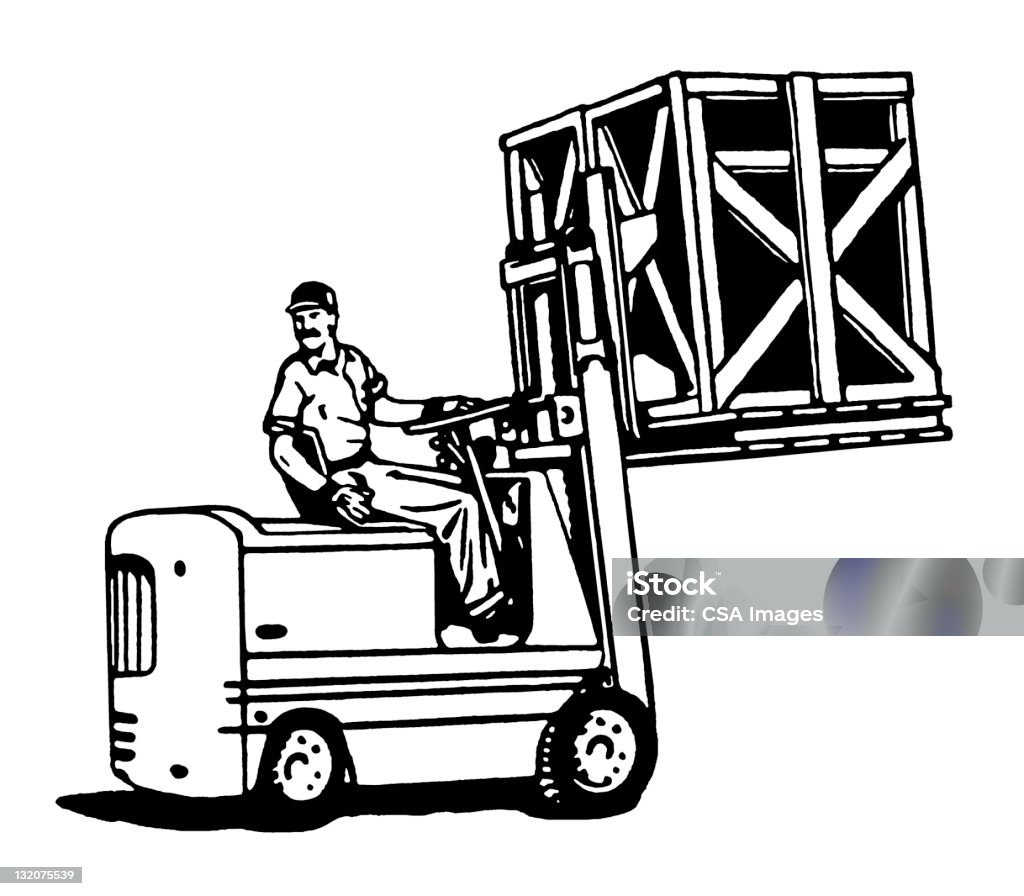 Mann am Gabelstapler beweglichen Box - Lizenzfrei Gabelstapler Stock-Illustration