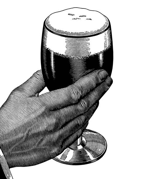ilustraciones, imágenes clip art, dibujos animados e iconos de stock de mano agarrando vaso de cerveza - human hand white background men studio shot