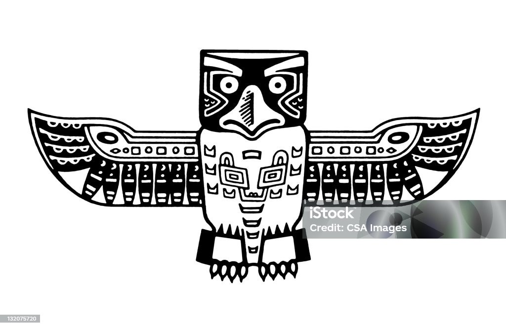 Native American ptak Rysunek - Zbiór ilustracji royalty-free (Słup totemiczny)