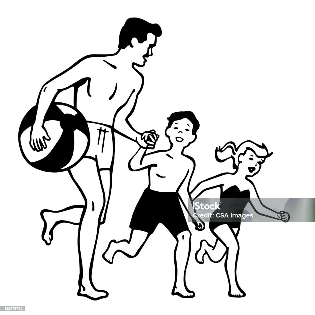 Pai e filhos de corrida - Ilustração de Praia royalty-free