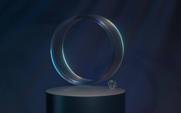 Glass on the stage with black background, 3d rendering. Computer digital drawing.