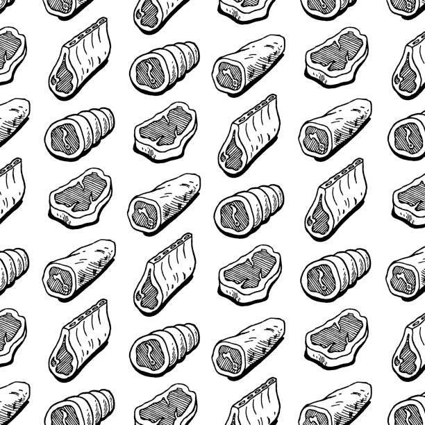 Assorted Meats Pattern Assorted Meats Pattern pork loin stock illustrations