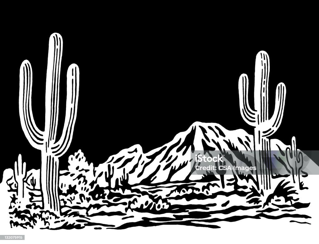 Scena Deserto di notte - Illustrazione stock royalty-free di Bianco e nero