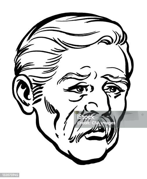 Nahaufnahme Der Ältere Mann Mit Schnurrbart Stock Vektor Art und mehr Bilder von Alter Erwachsener - Alter Erwachsener, Bart, Besorgt