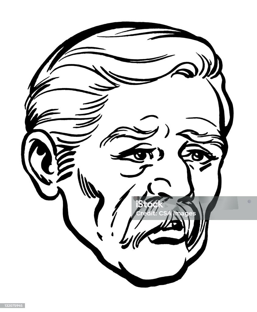 Primer plano de hombre con bigote de edad avanzada - Ilustración de stock de Adulto libre de derechos