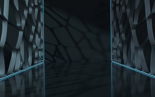 Empty room with black background, 3d rendering. Computer digital drawing.