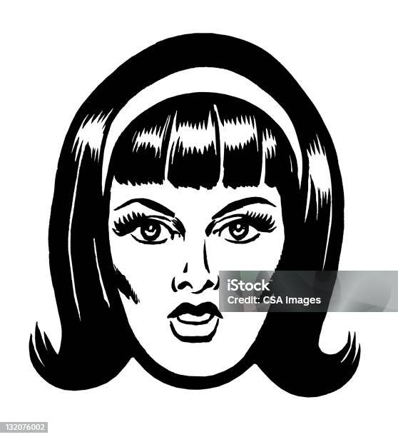 Close Up Of Dark Haired Woman Wearing Headband Stock Illustration - Download Image Now - Adult, Adults Only, Art And Craft