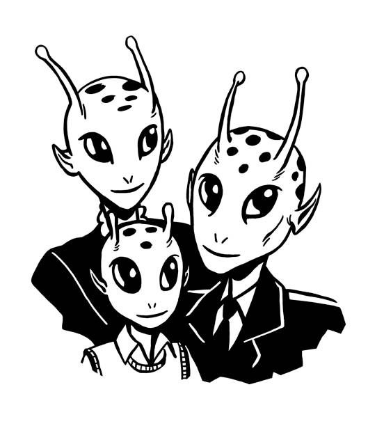 cudzoziemiec rodziny zdjęcia - father alien child characters stock illustrations