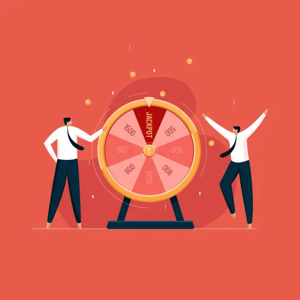 Vector illustration of Business people with financial wheel of fortune, Gambling and lucky winner concept