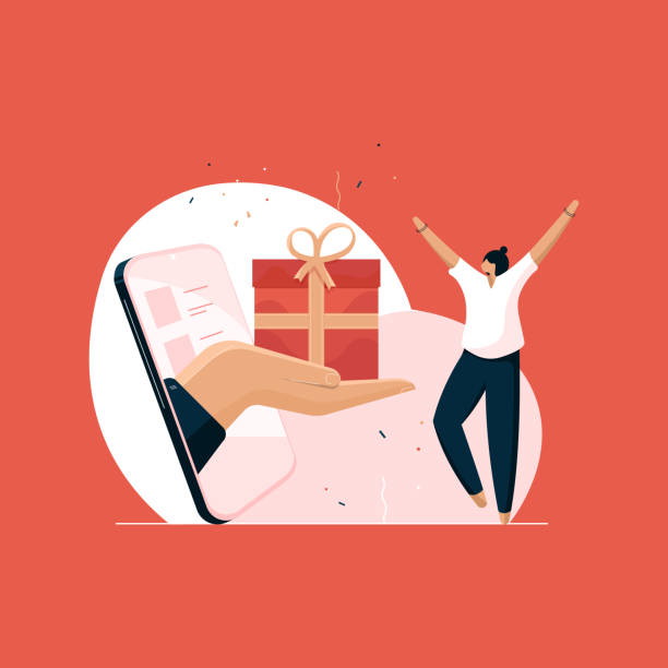 ilustrações de stock, clip art, desenhos animados e ícones de referral rewards and loyalty marketing program, refer a friend advertising concept - gift