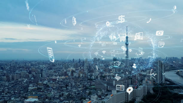 istock Smart city and communication network concept. 5G. IoT (Internet of Things). Telecommunication. 1320762898