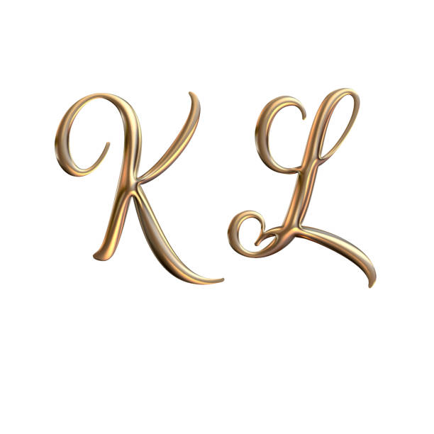 istock 3d alphabet, Golden uppercase letters K L, 3d rendering 1320763907