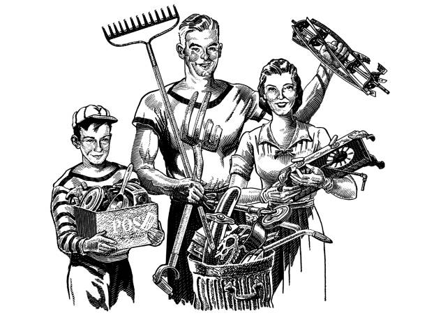 Family with Gardening Tools Family with Gardening Tools white background waist up looking at camera people stock illustrations