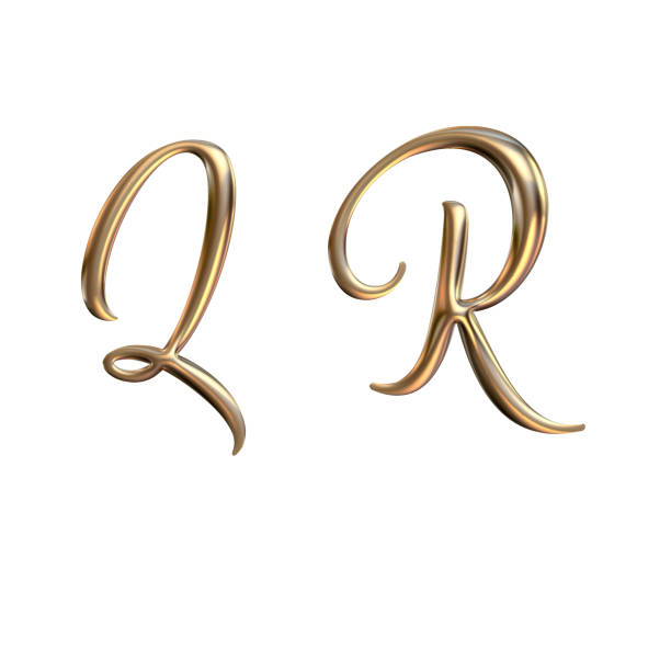 istock 3d alphabet, Golden uppercase letters Q R, 3d rendering 1320764742