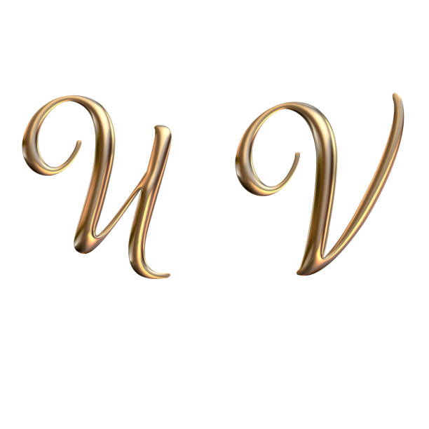 istock 3d alphabet, Golden uppercase letters U V, 3d rendering 1320764805