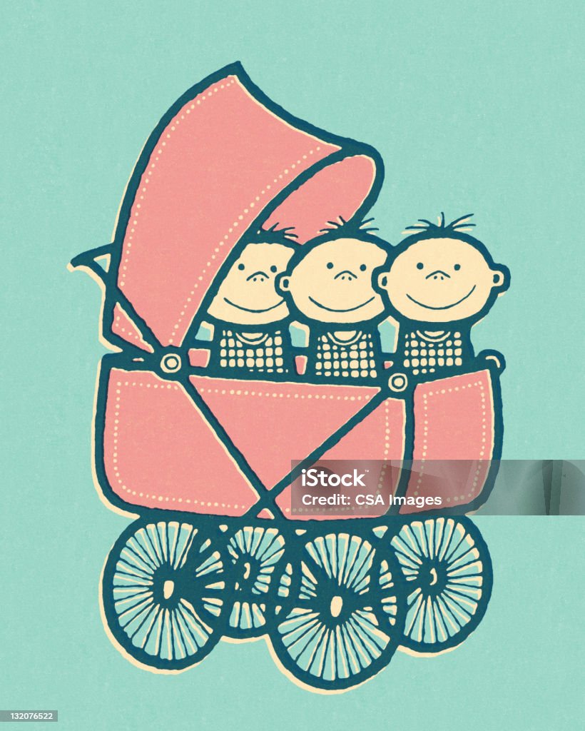 Triplet Babys in Kinderwagen - Lizenzfrei Drilling - Mehrlings-Geburt Stock-Illustration