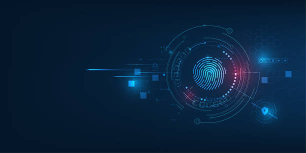 illustrazioni stock, clip art, cartoni animati e icone di tendenza di concetto di sistema di sicurezza astratto vettoriale con impronta digitale sullo sfondo della tecnologia. - fingerprint lock order accessibility