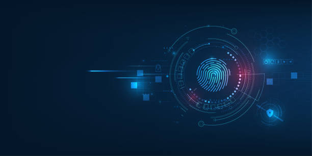 ilustrações de stock, clip art, desenhos animados e ícones de vector abstract security system concept with fingerprint on technology background. - policia