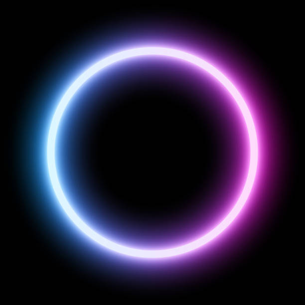 синий - ультрафиолетовая неоновая круглая рама - fuel and power generation circle energy neon light stock illustrations