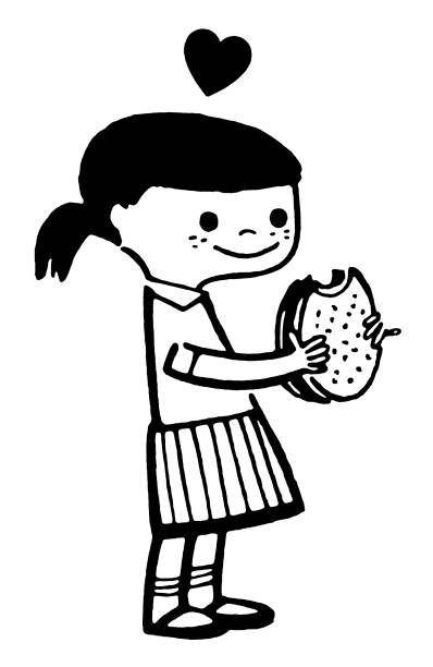ilustrações de stock, clip art, desenhos animados e ícones de menina amoroso hambúrguer - burger sandwich hamburger eating