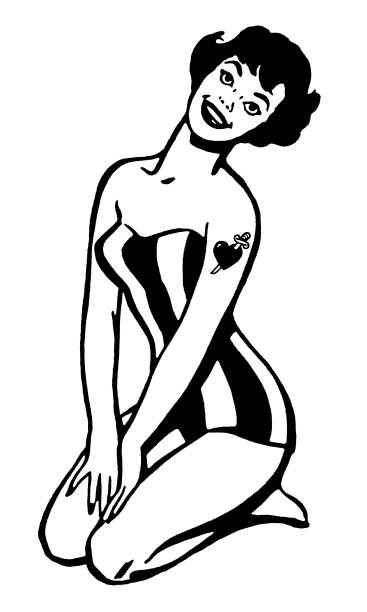 Pinup with Heart and Dagger Tattoo Pinup with Heart and Dagger Tattoo pin up tattoo stock illustrations