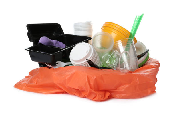 istock Pile of different plastic items on white background 1320766825