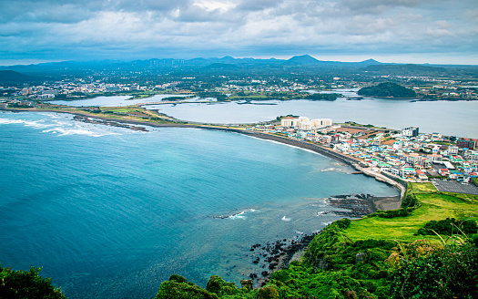 Beautiful Seascape view from Ilchulbong Hill, Jeju do, South Korea.