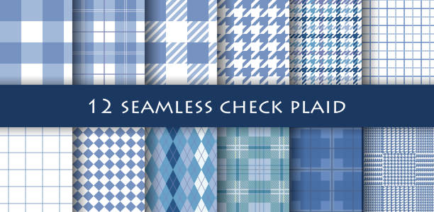 illustration of a collection of 12 check patterns. Vector illustration of a set of 12 seamless checkered patterns. plaid stock illustrations