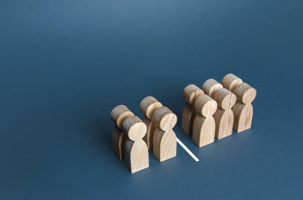 istock Four out of ten people separated by a line. Visualization of statistical data. 40% of 100%. Polls test results. Equality in numbers. Dividing people into two groups on different issues. 1320770146