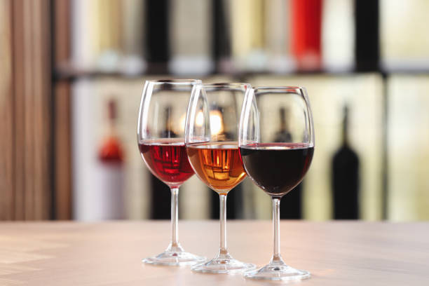 istock Different sorts of wine in glasses on table indoors 1320773660