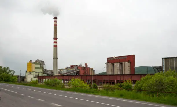 Old factory pollute the air. Environment concept.Industrial pollution