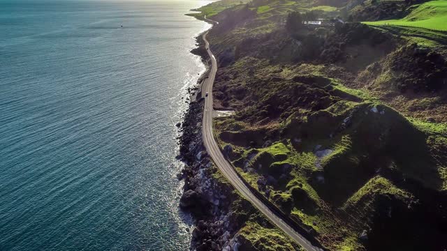 Causeway Coastal Route in Northern Ireland, UK. Aerial clip