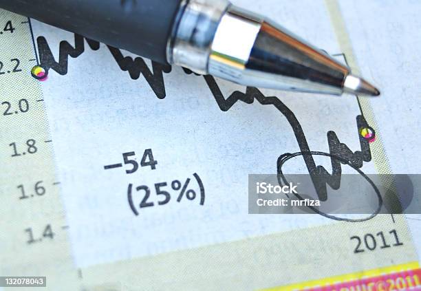 Analyzing The Business Graph Stock Photo - Download Image Now - Aiming, Analyzing, Ballpoint Pen